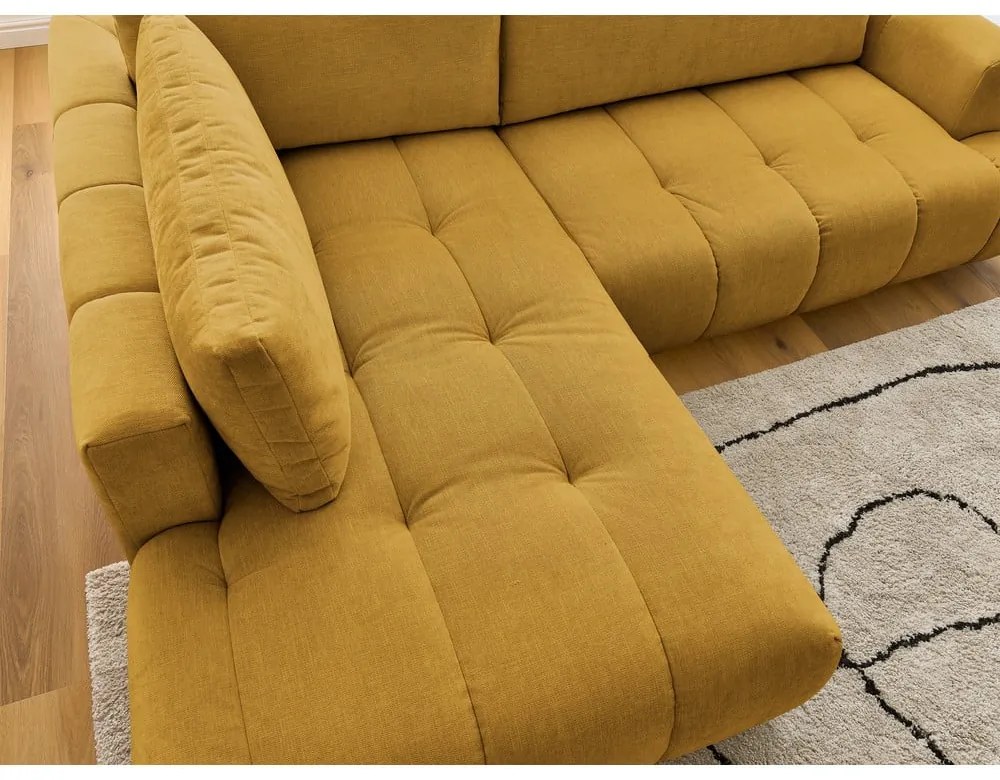 Сгъваем/с място за съхранение ъглов диван в цвят горчица (ляв ъгъл/L форма) Fuji – Bobochic Paris