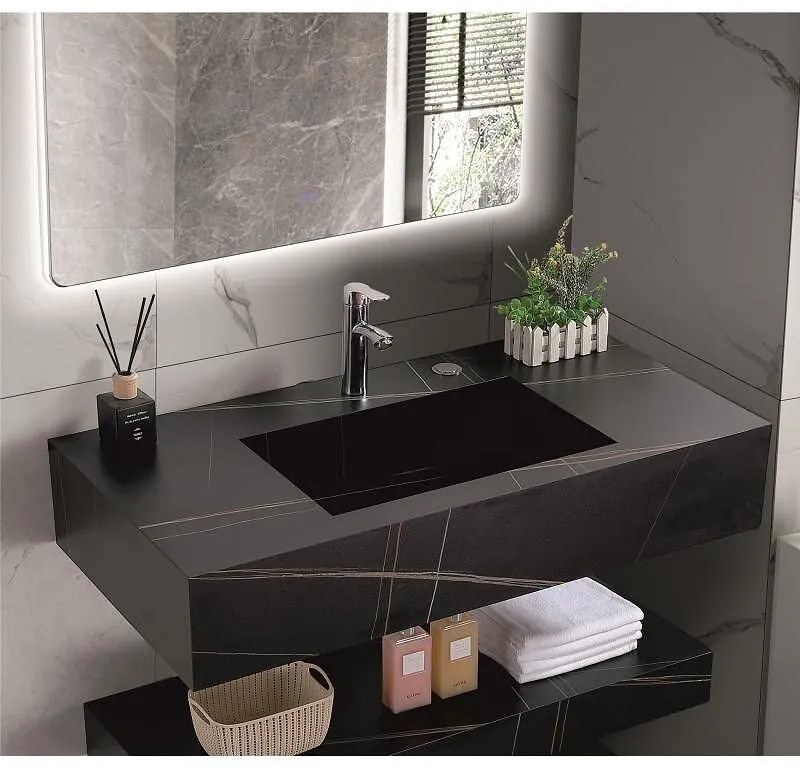 Мивка за баня PIETRA » ICL 12049/80B, стенен монтаж, кварц, черен, 80x50x18см