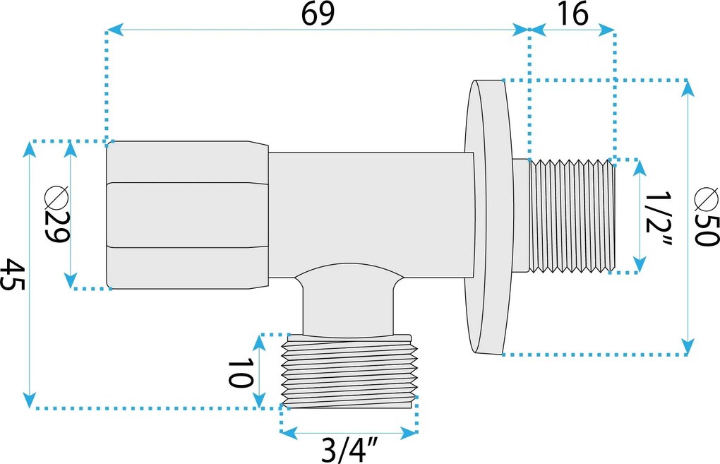 Ъглов вентил 02 1/2" x 3/4" Chrome