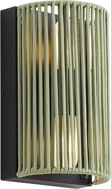 Japandi стенна лампа зелена с черно и въже IP44 - Jayla