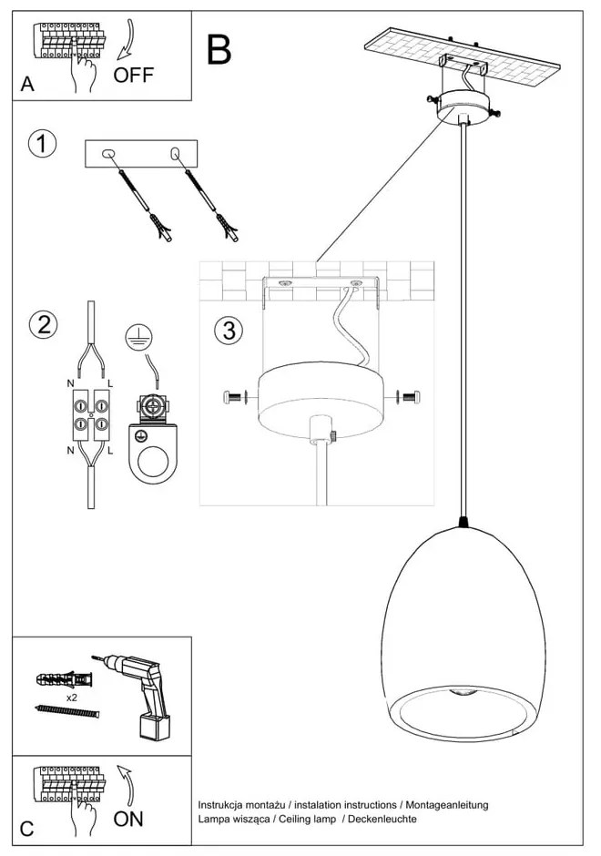 Бяло висящо осветително тяло с керамичен абажур ø 30 cm Fonsie – Sollux