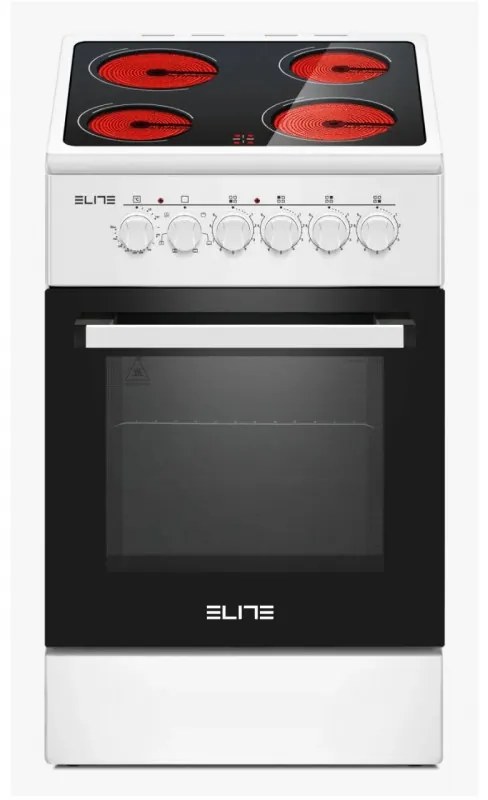 Готварска печка Elite FSVC-0577W, 1800W, 4 Витрокерамични котлона, Вентилатор, 9 степени, Черен/бял