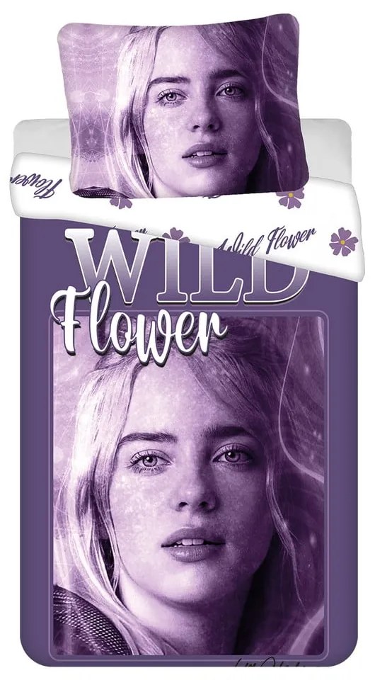Лилаво единично памучно детско спално бельо 200x140 cm Billie Eilish – Jerry Fabrics