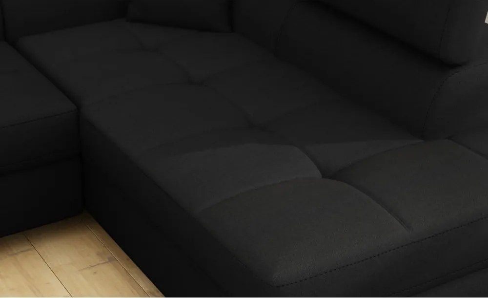 Черен разтегателен ъглов диван с място за съхранение (десен ъгъл L форма) Anton – ELTAP