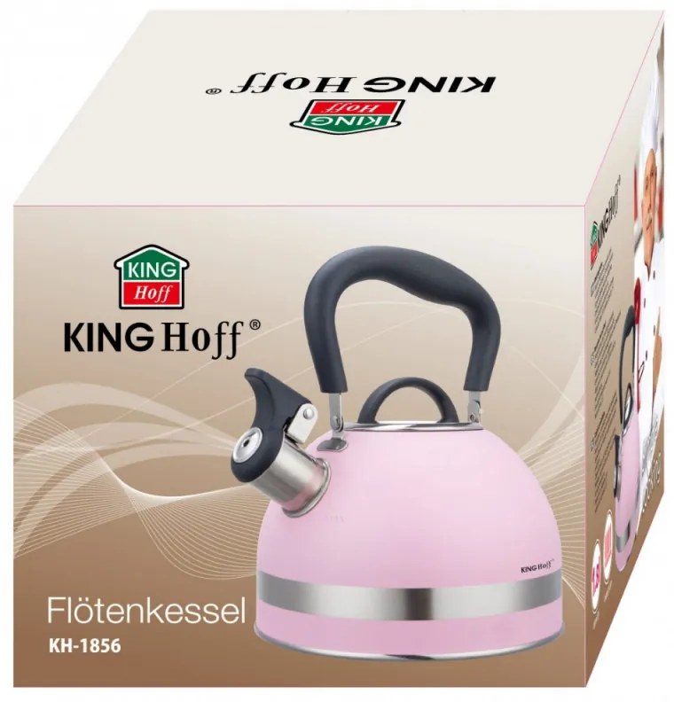 Свирещ чайник Kinghoff KH 1856, 1.8 л, Индукция, Топлоизолирана дръжка, Розов