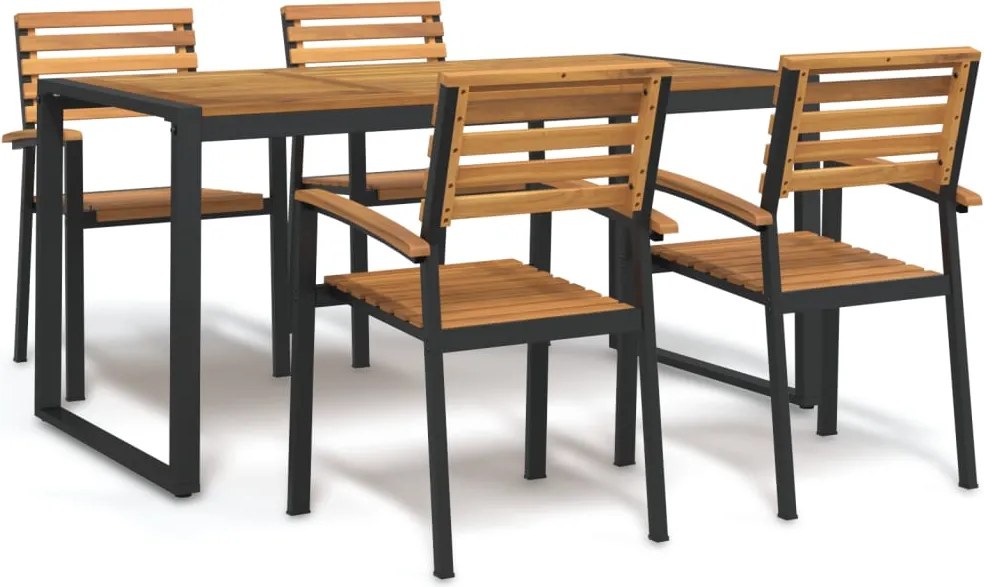 3155408 vidaXL Градински трапезен комплект, 5 части, акация масив и метал