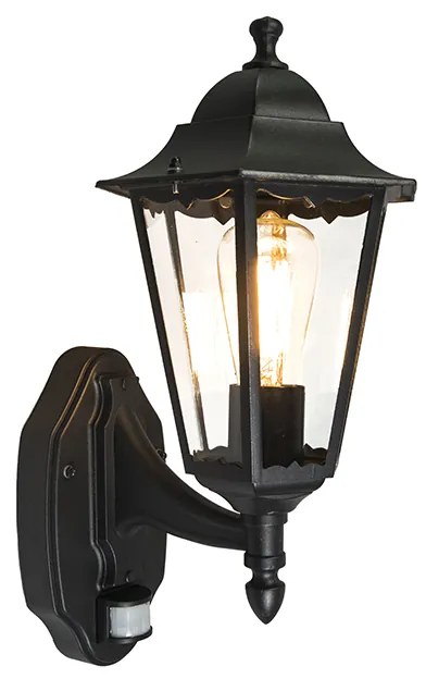 Външна стенна лампа черна с датчик за движение IP44 - New Orleans up