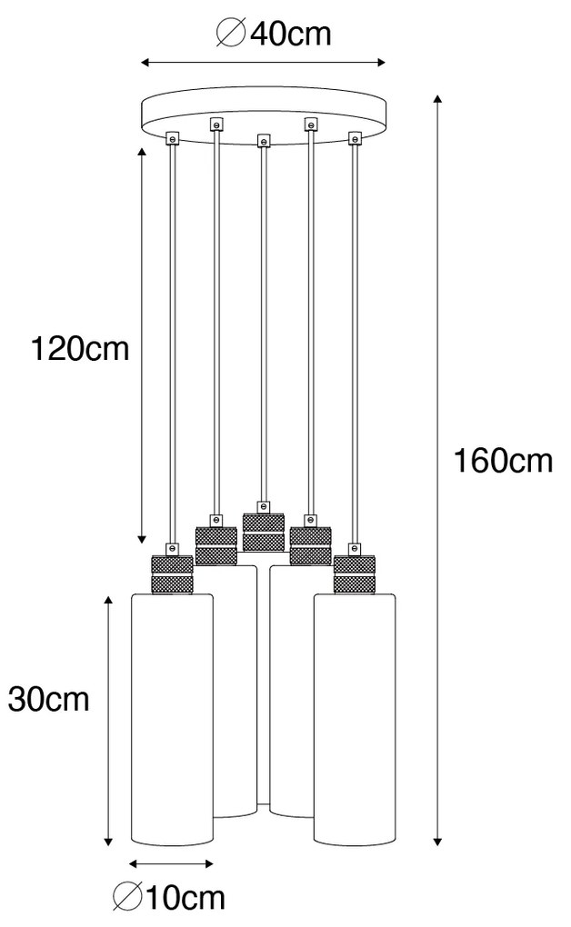 Модерна висяща лампа черна с опушено стъкло 5-светлина - Stavelot