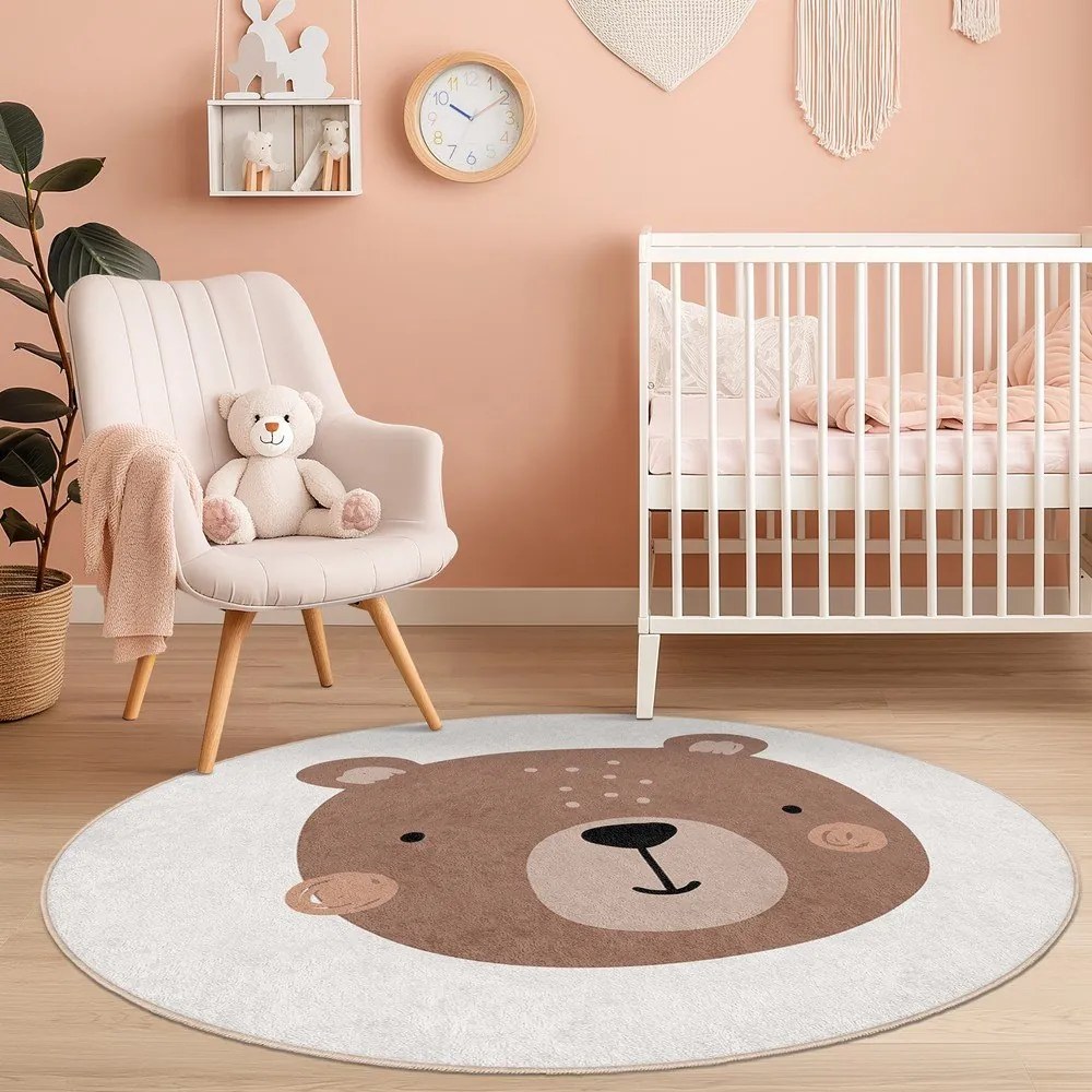 Кафяв/кремав детски килим подходящ за пране ø120 cm Teddy Bear – Mila Home