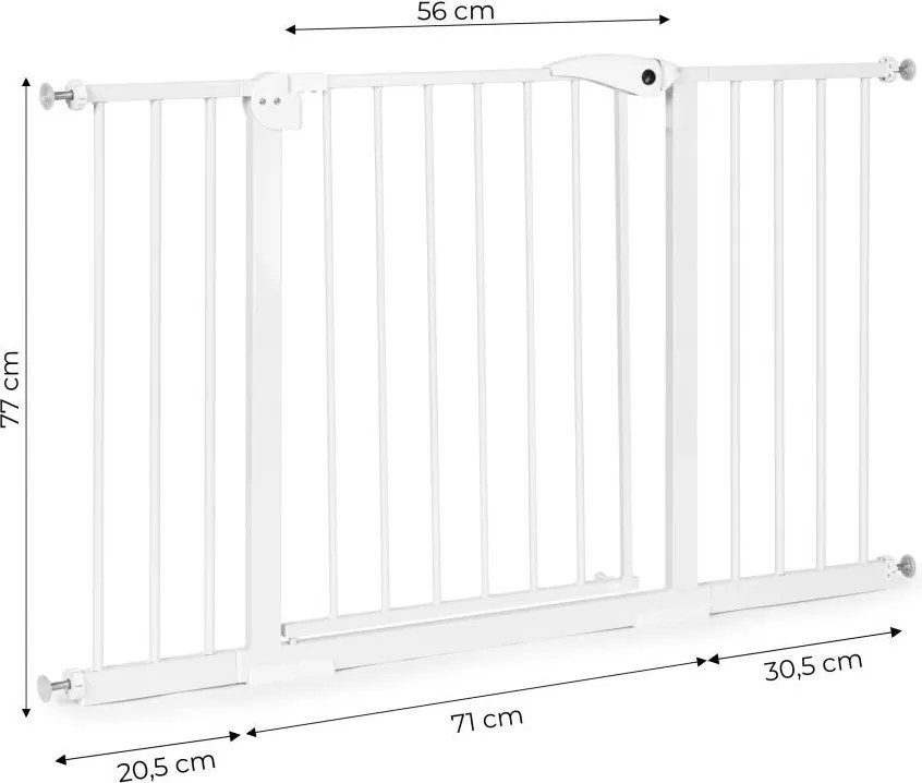 Предпазна преграда за деца и животни, регулируема ширина 74-132х77см, монтаж под налягане без пробиване, бял цвят