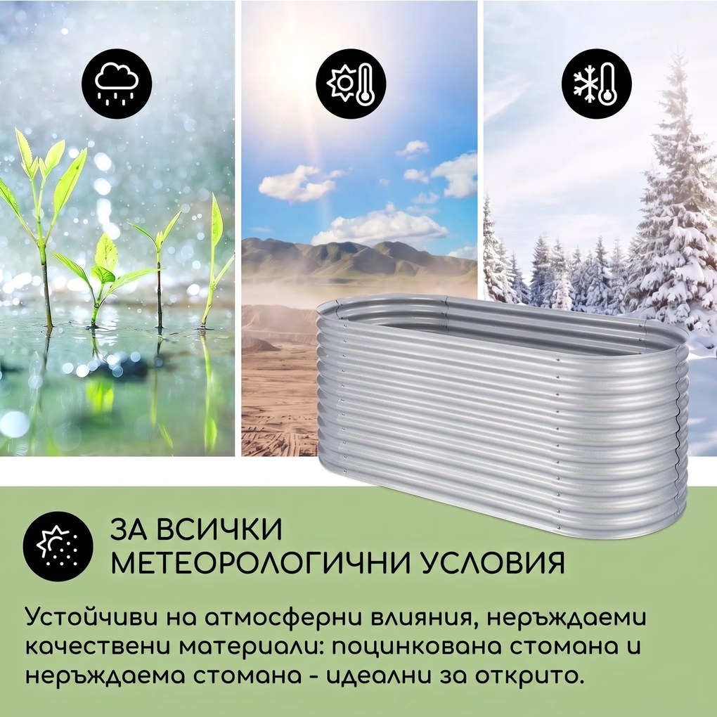 Blumfeldt High Grow повдигната градинска леха 2,0 м с цинково-алуминиево покритие, сребрист