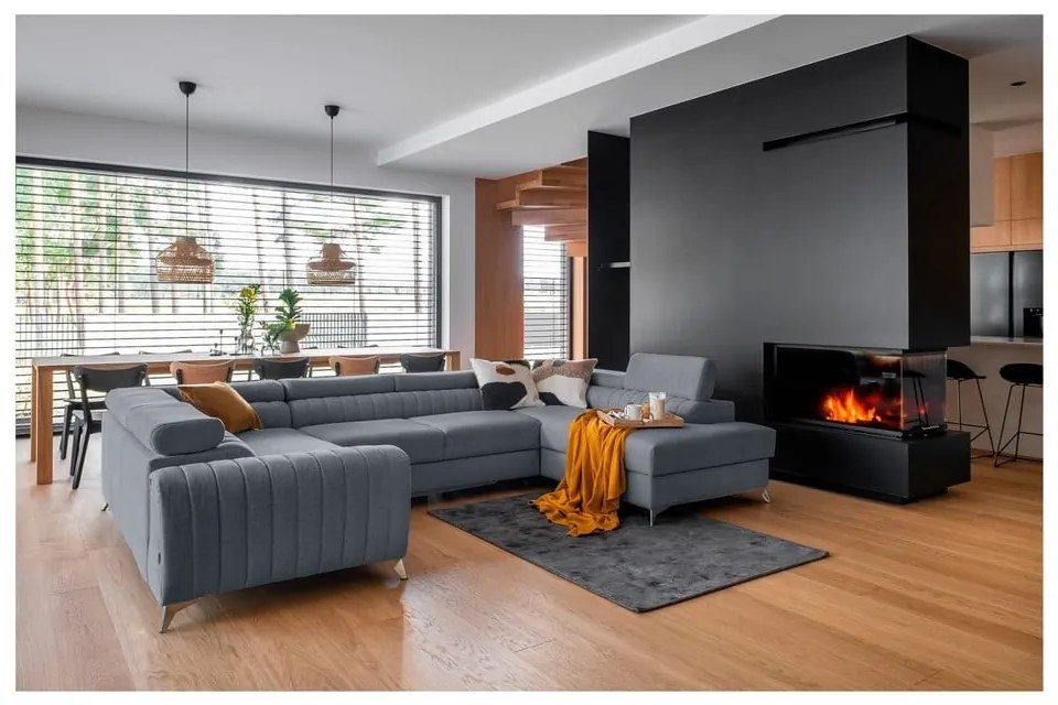 Син сгъваем/с място за съхранение ъглов диван (десен ъгъл/U форма) Louis – ELTAP