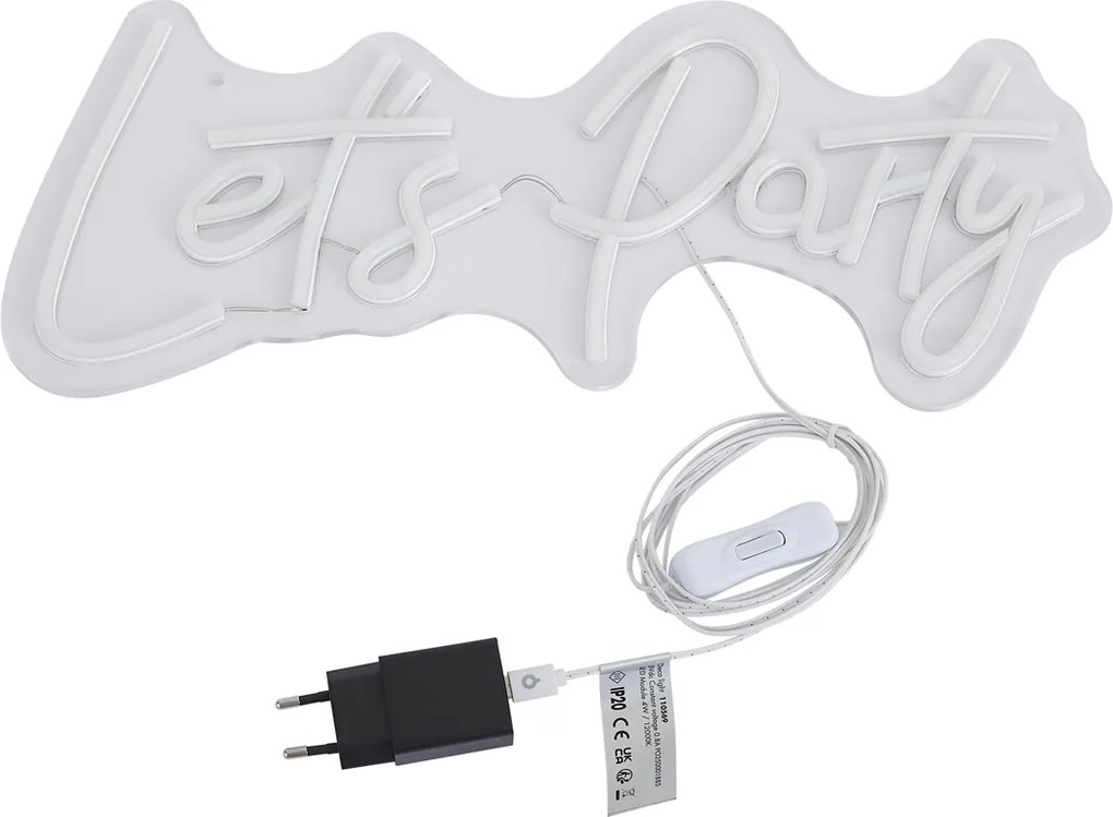 Неонова стенна лампа бяла с LED - Let's Party