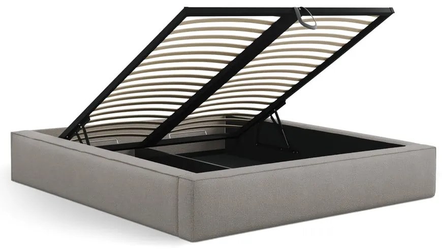 Светлосиво двойно тапицирано легло с място за съхранение с включена подматрачна рамка 180x200 cm Simon – Micadoni