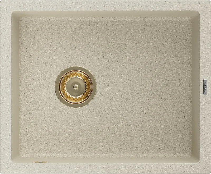 Mexen Pedro гранитна мивка с 1 корито 560 x 460 мм, бежова, златен сифон - 6508561000-69-G