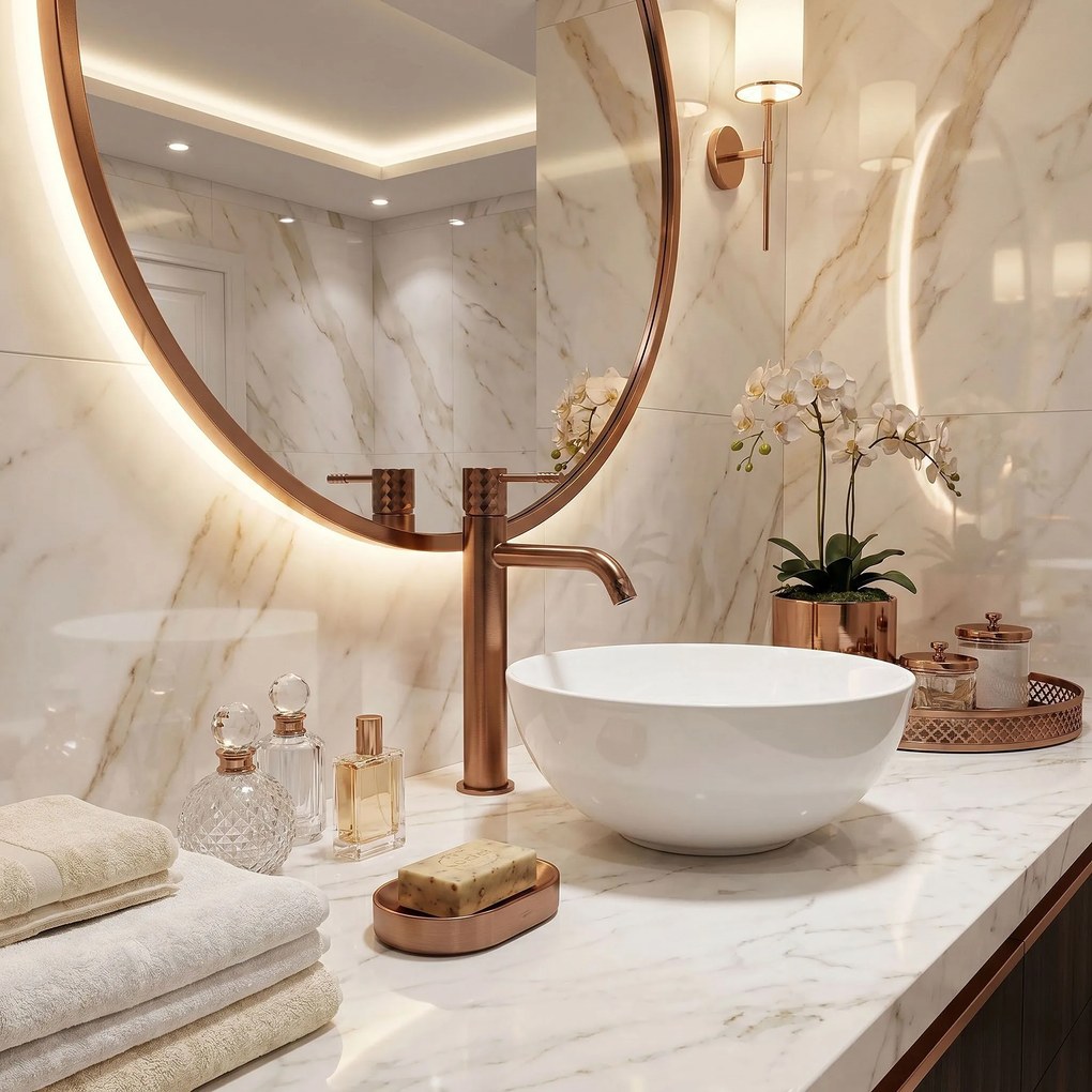 Смесител за мивка Rea Lungo Diamond Brush Brush Copper High