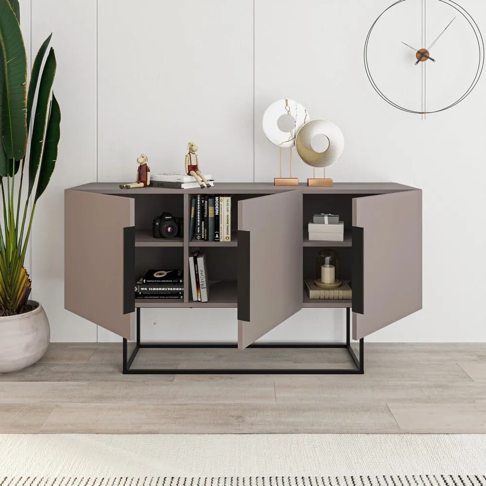 Нисък скрин в сиво-бежово 150x80 cm Titan - Marckeric