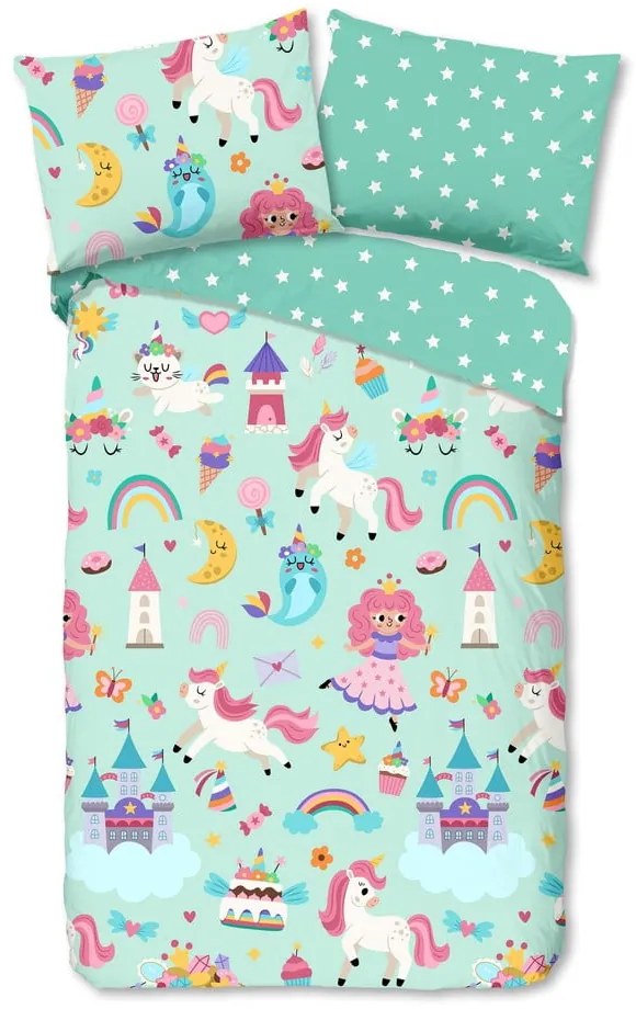 Единично памучно детско спално бельо в цвят мента 140x200 cm Fantastic – Good Morning