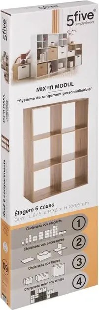 Рафт 5five Mix'n Modul, 6 отделения, MDF, 68x32x101 cm - Дървесен