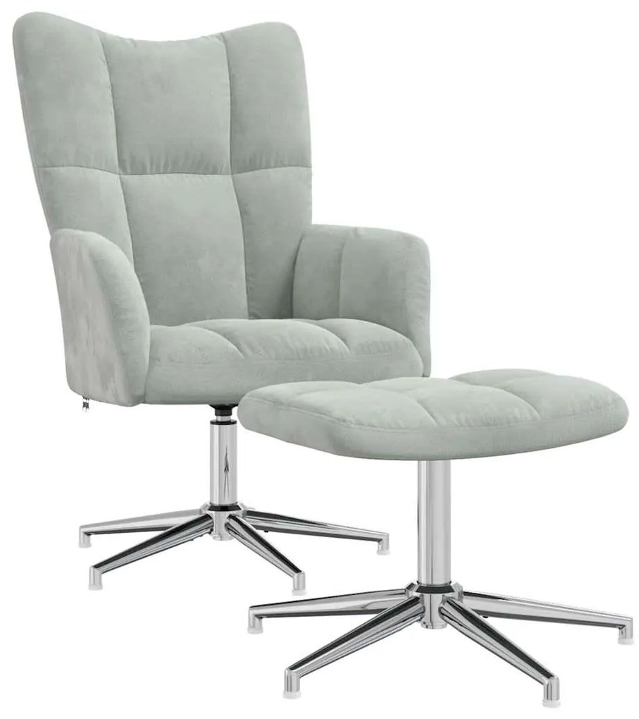 328128 vidaXL Релаксиращ стол с табуретка, светлосив, кадифе