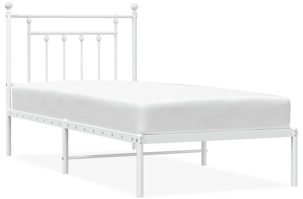 353579 vidaXL Метална рамка за легло с горна табла, бяла, 90x200 см