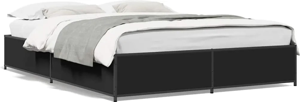 3279862 vidaXL Рамка за легло, черна, 120x190 см, инженерно дърво и метал