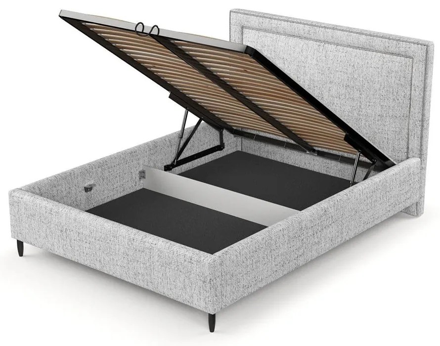 Светлосиво тапицирано двойно легло с място за съхранение с включена подматрачна рамка 140x200 cm Baleine – Maison de Rêve