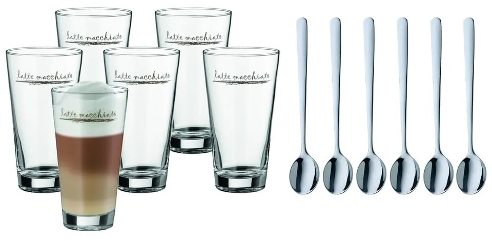 Стъклени чаши с лъжици в сребрист цвят в комплект от 6 броя 280 ml - WMF