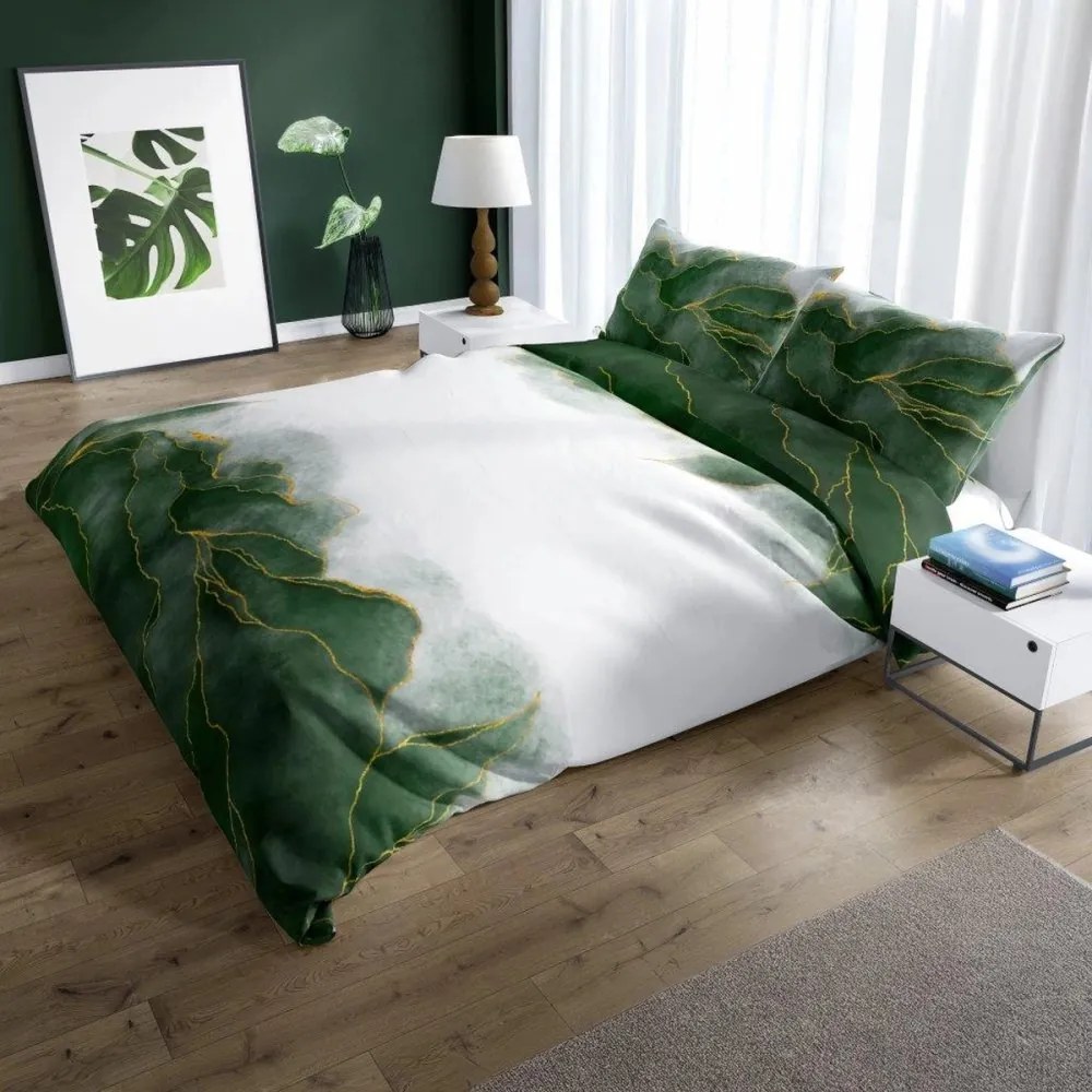 Спални чаршафи от памучен сатен със зелено-златиста абстрактна шарка 3 časti: 1ks 160x200 + 2ks 70x80