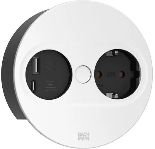 BACHMANN Модул TWIST 2 КРЪГЪЛ с 1х Шуко и USB тип A+C, с кабел 2м, цвят Бял,  - B946.204