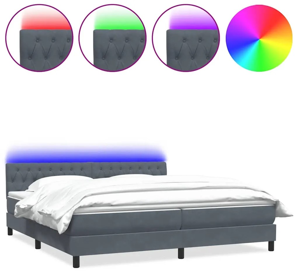 3317188 vidaXL Боксспринг легло с матрак и LED, тъмносиво, 200x210 см, кадифе