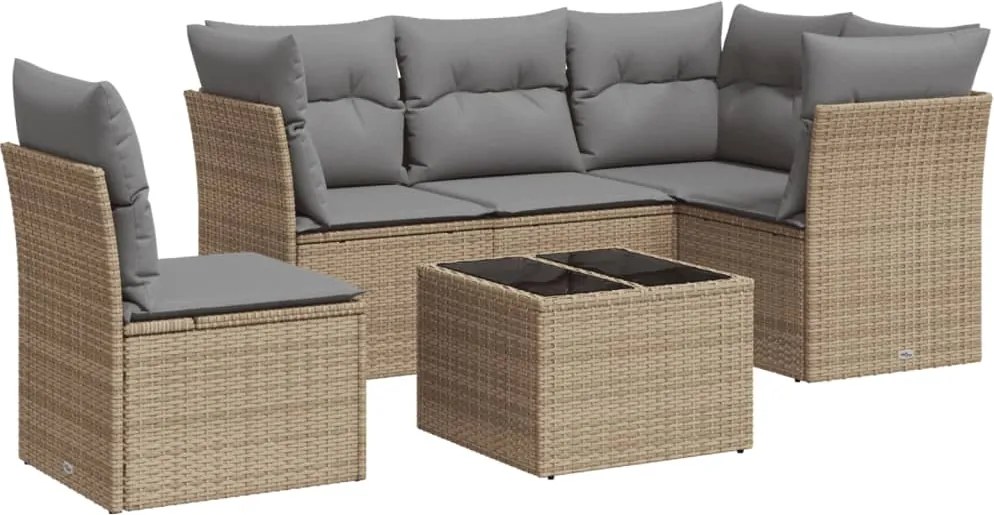 3249488 vidaXL Градински диван с възглавници, 6 части, бежов полиратан