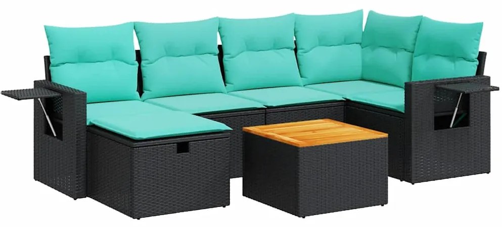3325816 vidaXL Градински комплект диван с възглавници 7 части черен полиратан