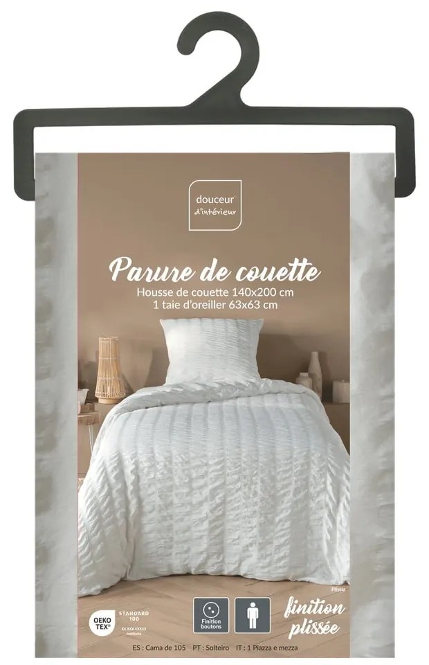 Бяло единично крепово спално бельо 140x200 cm Plissia – douceur d'intérieur
