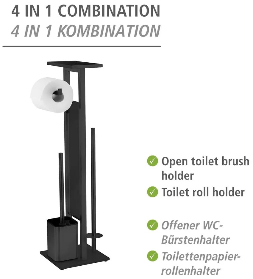 Черна поставка за тоалетна хартия с четка от неръждаема стомана Debar - Wenko