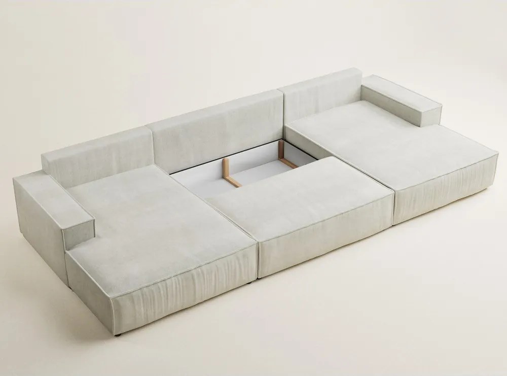 Кремав шенилов сгъваем/с място за съхранение ъглов диван (U форма) Kyoto – Maison de Rêve