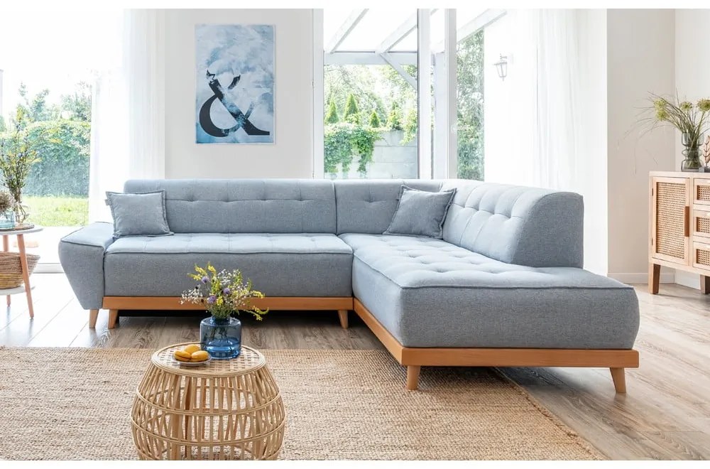 Светлосин ъглов разтегателен диван десен ъгъл Dazzling Daisy - Miuform