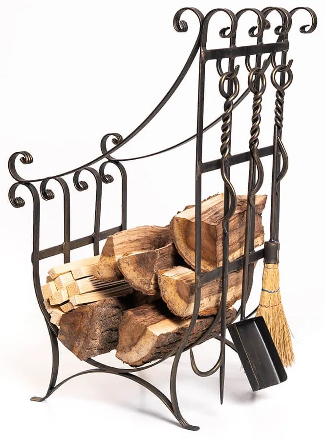 Луксозна стойка за дърва с комплект аксесоари за камина