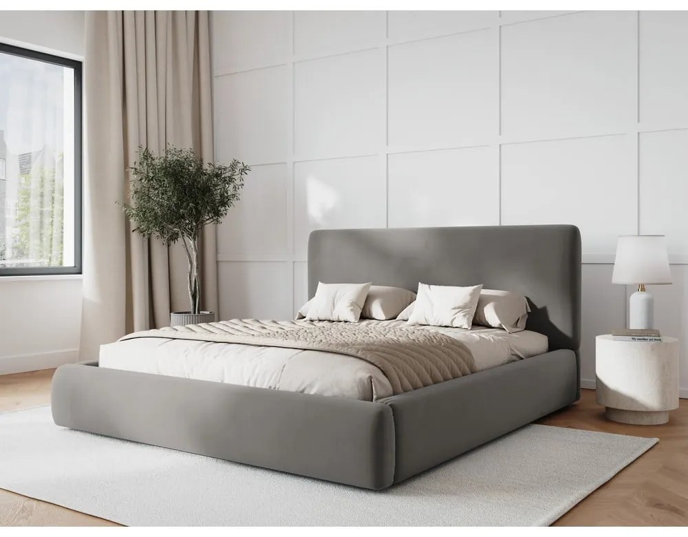 Сиво двойно тапицирано легло с място за съхранение с включена подматрачна рамка 180x200 cm Colonel – Cosmopolitan Design