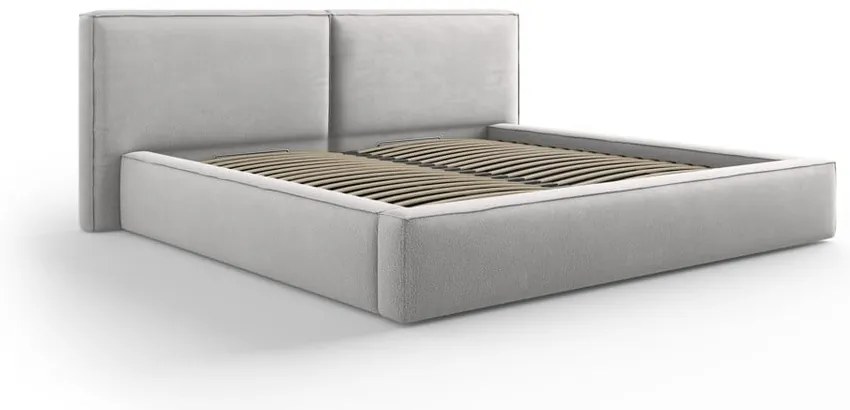 Светлосиво тапицирано двойно легло с място за съхранение и решетка 140x200 cm Arendal - Cosmopolitan Design