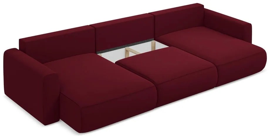 Бордо кадифен разтегателен ъглов диван с място за съхранение (U форма) Kapua – Makamii