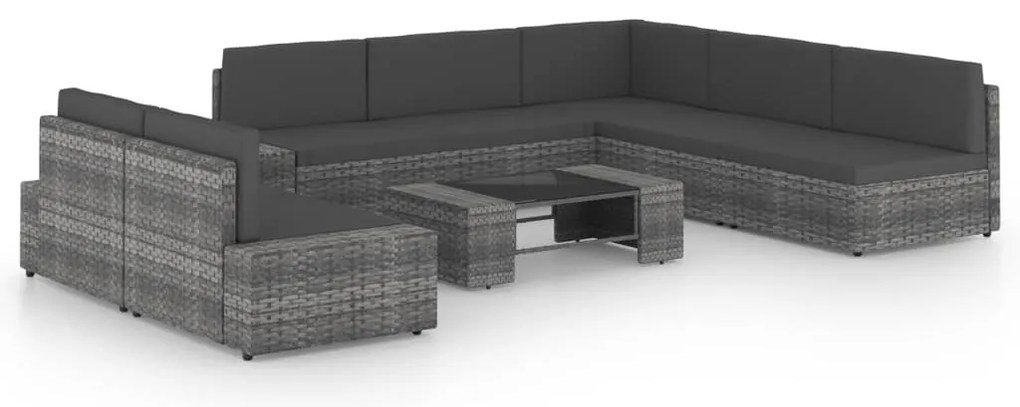 3067185 vidaXL Градински лаундж комплект с възглавници 8 части полиратан сив