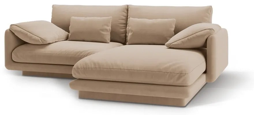 Бежов кадифен ъглов диван (десен ъгъл) Torino – Micadoni