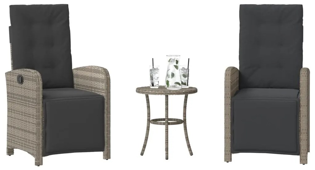 365203 vidaXL Бистро комплект с възглавници 3 части сив полиратан