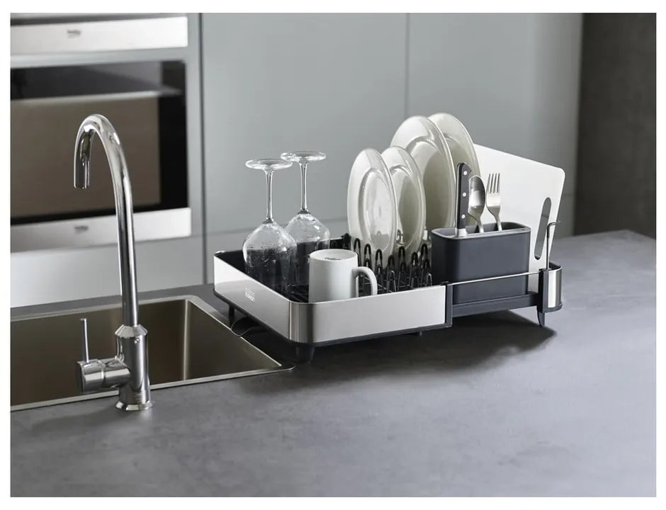 Тъмносива регулируема тавичка за оттичане от неръждаема стомана 36x32 cm Extend Steel – Joseph Joseph