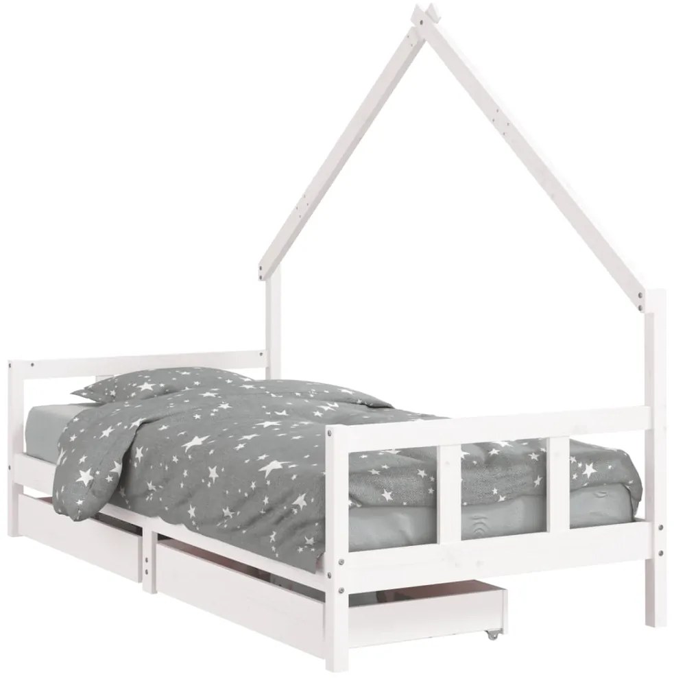 834547 vidaXL Детска рамка за легло с чекмеджета, бяла, 90x190 см, бор масив