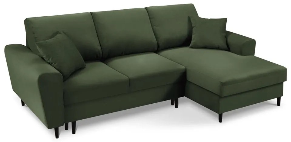 Зелен разтегателен ъглов диван с място за съхранение от рипсено кадифе (десен ъгъл) Kyoto – Cosmopolitan Design
