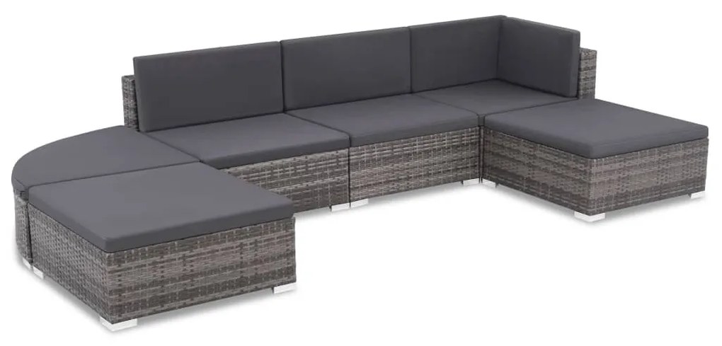 44432 vidaXL Градински комплект с възглавници, 6 части, полиратан, сив