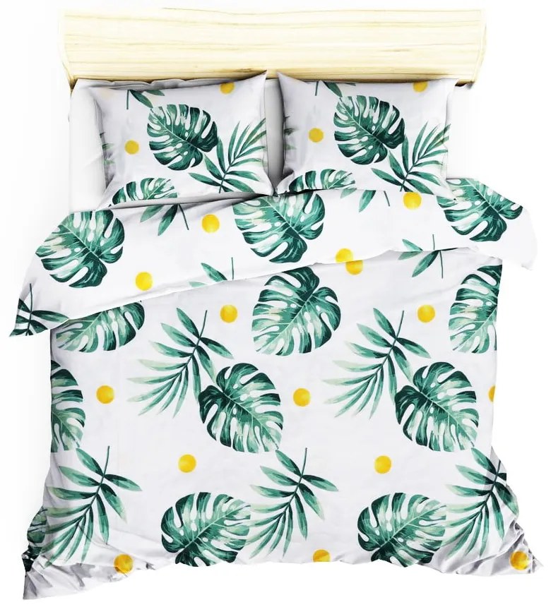 Комплект от памучно шалте и 2 калъфки за възглавници Masso Jungle, 200 x 220 cm Kapitone Monstera - Mijolnir