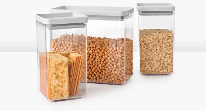 Кутии за съхранение Brabantia Tasty+ Stackable 1008880, 2x1.6л+1x3.5л, Без BPA, Плътно затваряне, Светлосив